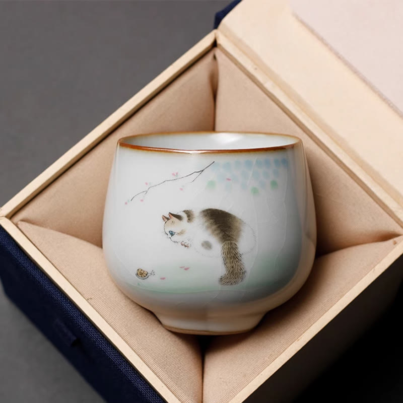 Nimara Ritual Cute Cat Branches Teacup Kung Fu Tea Cup With Gift Box