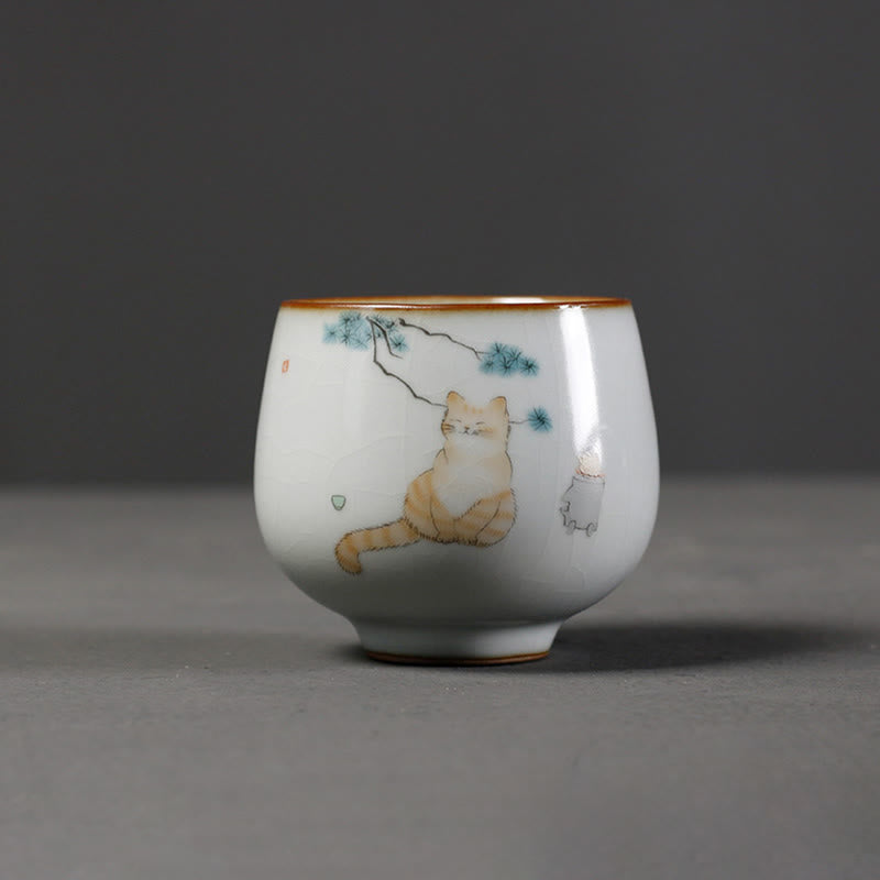 Nimara Ritual Cute Cat Branches Teacup Kung Fu Tea Cup With Gift Box