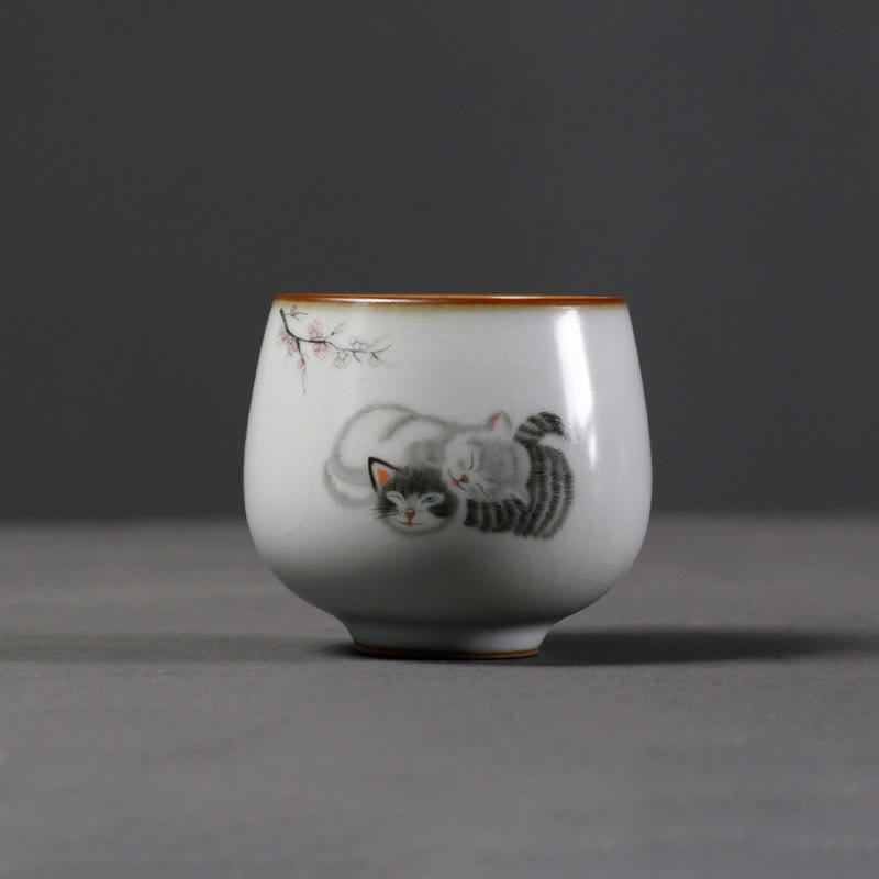 Nimara Ritual Cute Cat Branches Teacup Kung Fu Tea Cup With Gift Box