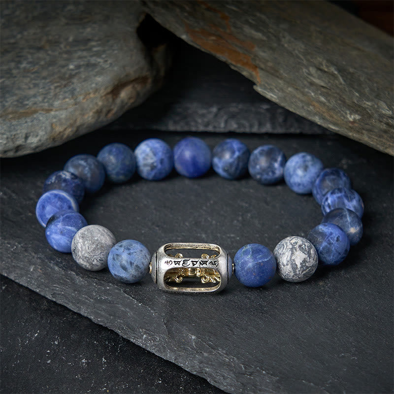 Nimara Ritual Natural Sodalite Grey Jasper Om Mani Padme Hum Harmony Bracelet