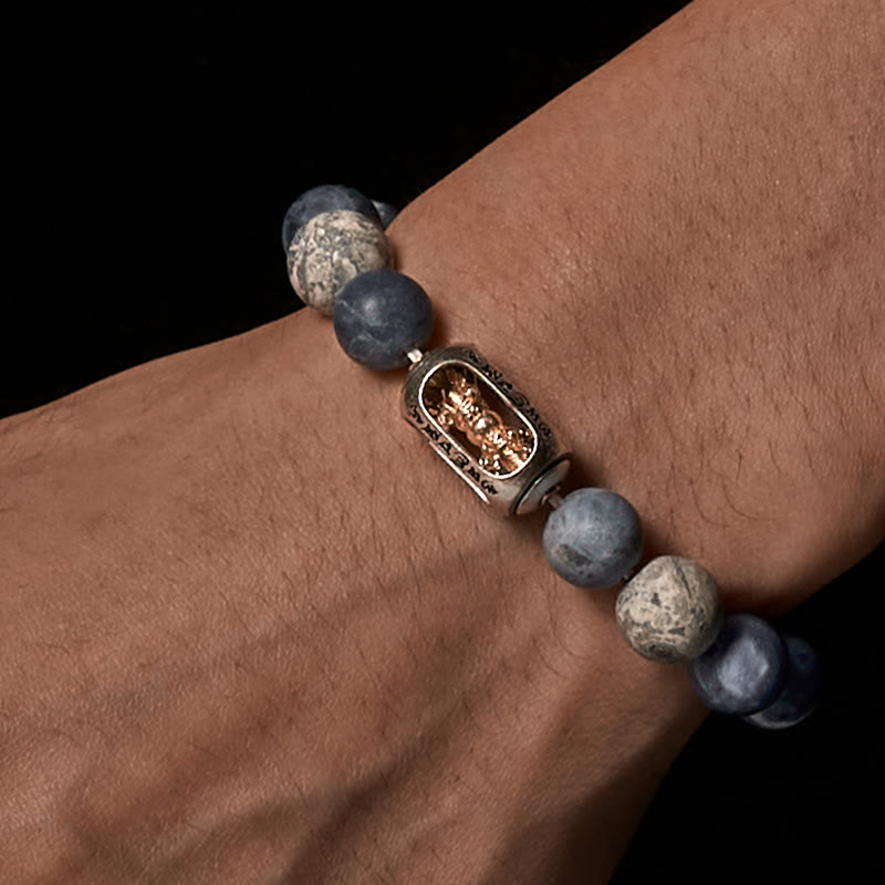 Nimara Ritual Natural Sodalite Grey Jasper Om Mani Padme Hum Harmony Bracelet