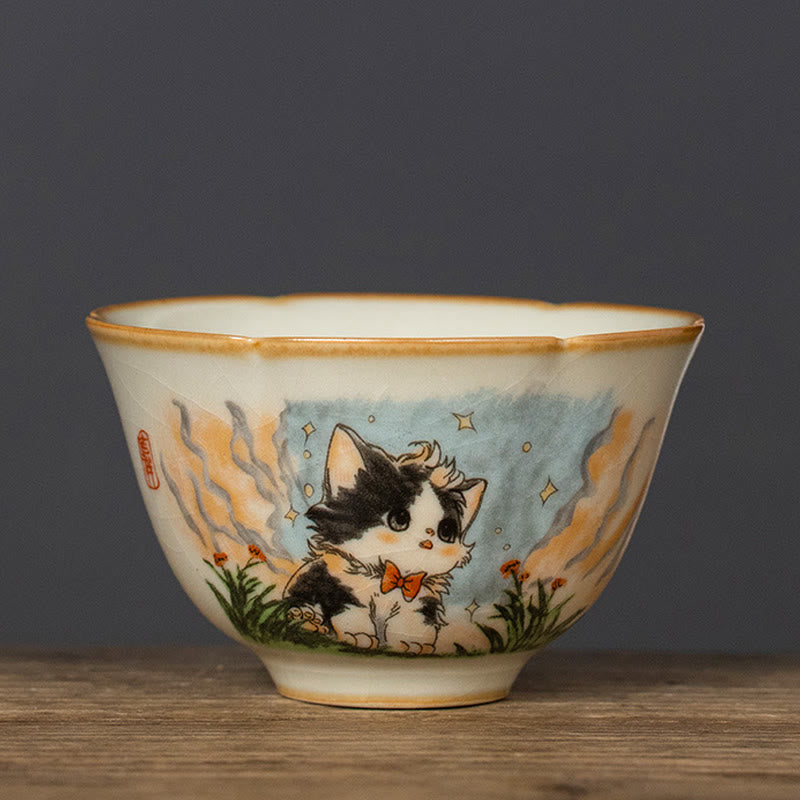 Nimara Ritual Cute Bow Tie Cat Teacup Kung Fu Tea Cup