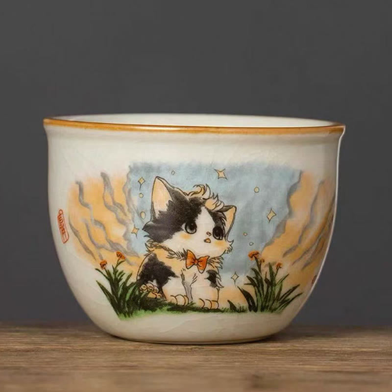 Nimara Ritual Cute Bow Tie Cat Teacup Kung Fu Tea Cup