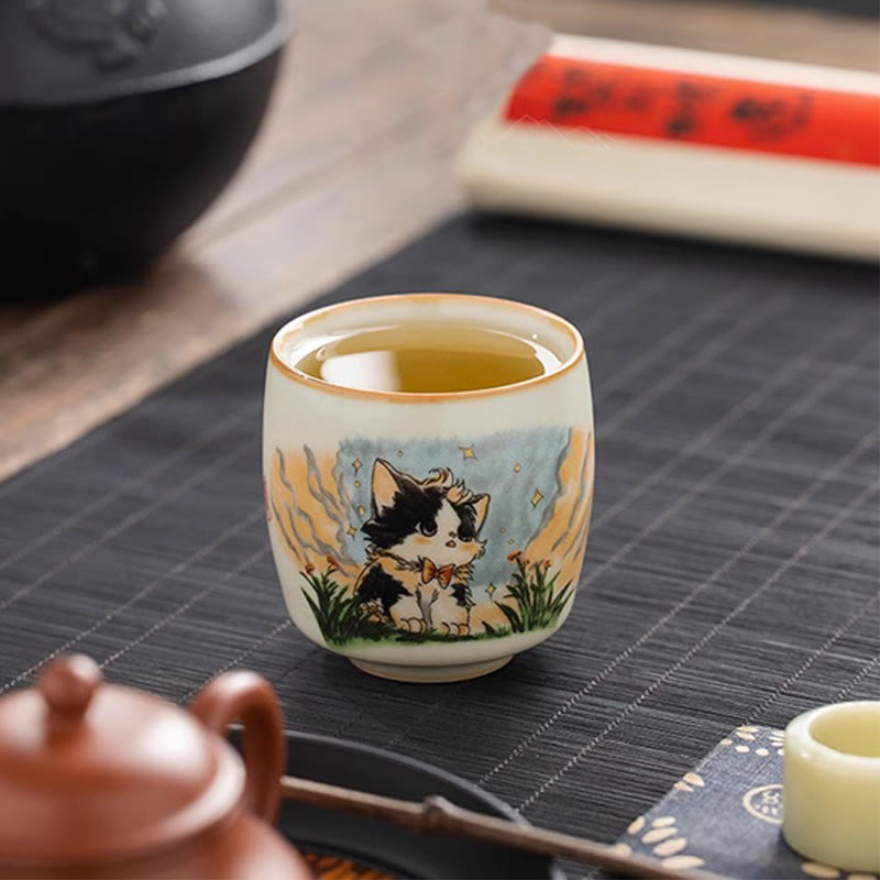 Nimara Ritual Cute Bow Tie Cat Teacup Kung Fu Tea Cup