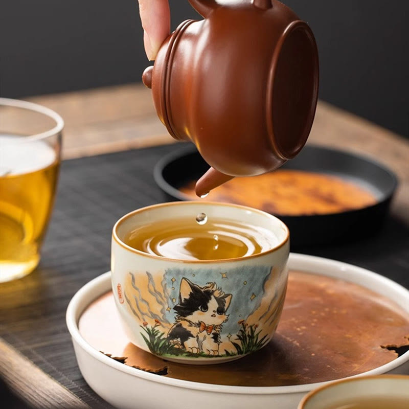 Nimara Ritual Cute Bow Tie Cat Teacup Kung Fu Tea Cup