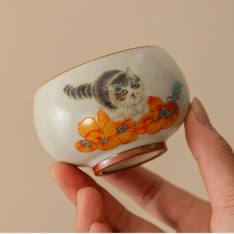 Nimara Ritual Cute Persimmon Cat Teacup Kung Fu Tea Cup