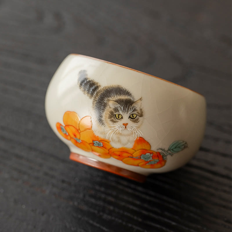 Nimara Ritual Cute Persimmon Cat Teacup Kung Fu Tea Cup