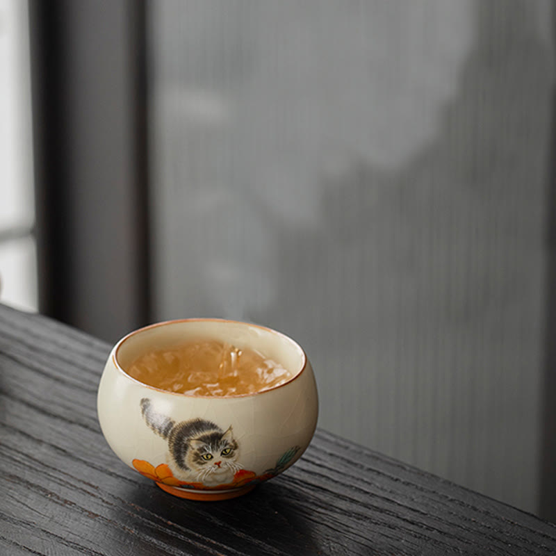 Nimara Ritual Cute Persimmon Cat Teacup Kung Fu Tea Cup