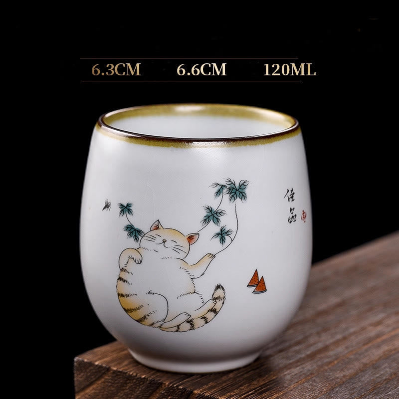 Nimara Ritual Cute Lying Cat Branches Teacup Kung Fu Tea Cup