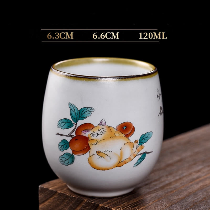 Nimara Ritual Cute Lying Cat Branches Teacup Kung Fu Tea Cup