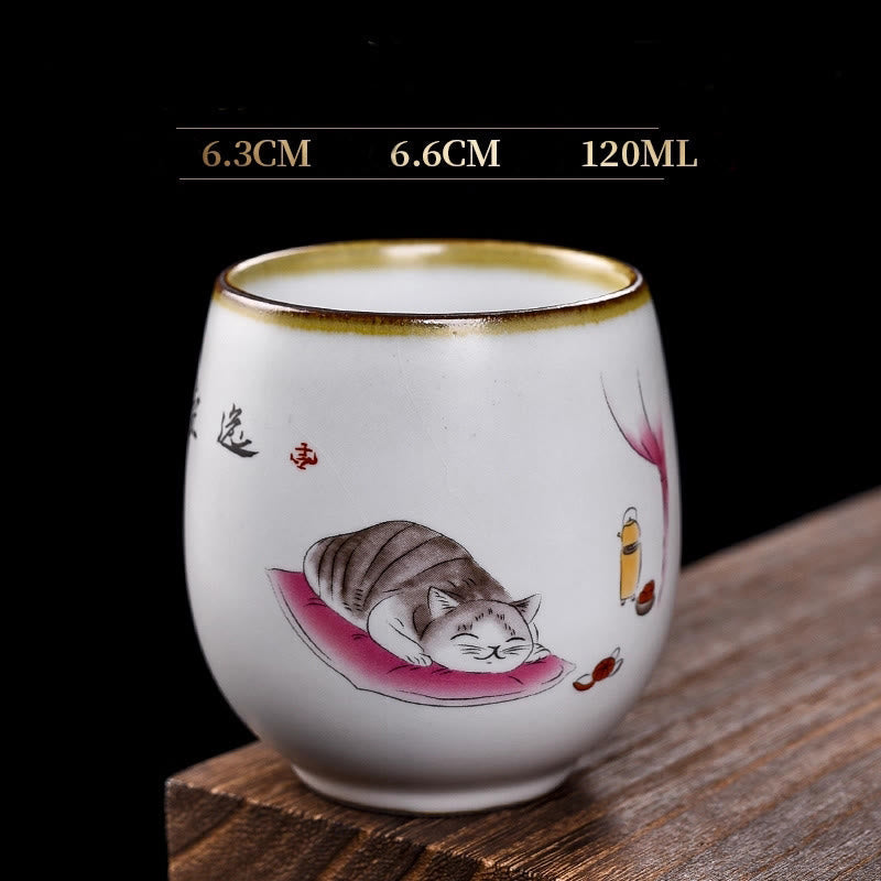 Nimara Ritual Cute Lying Cat Branches Teacup Kung Fu Tea Cup