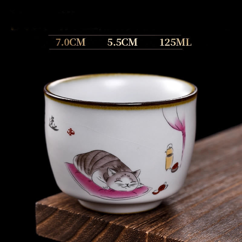 Nimara Ritual Cute Lying Cat Branches Teacup Kung Fu Tea Cup