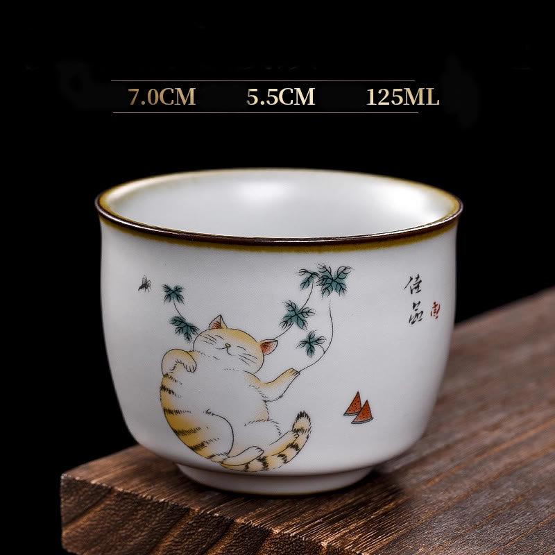 Nimara Ritual Cute Lying Cat Branches Teacup Kung Fu Tea Cup