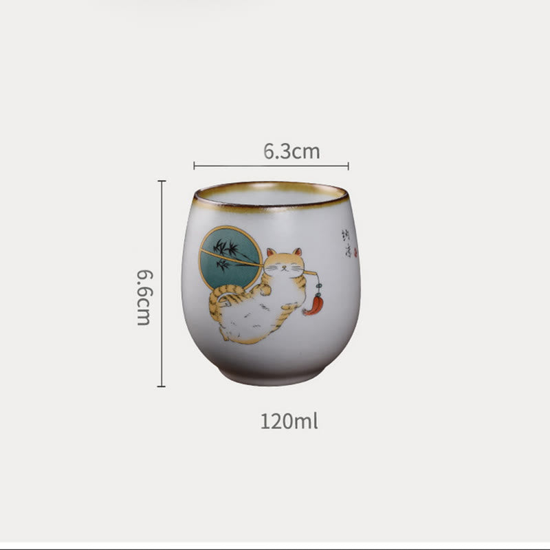 Nimara Ritual Cute Lying Cat Branches Teacup Kung Fu Tea Cup