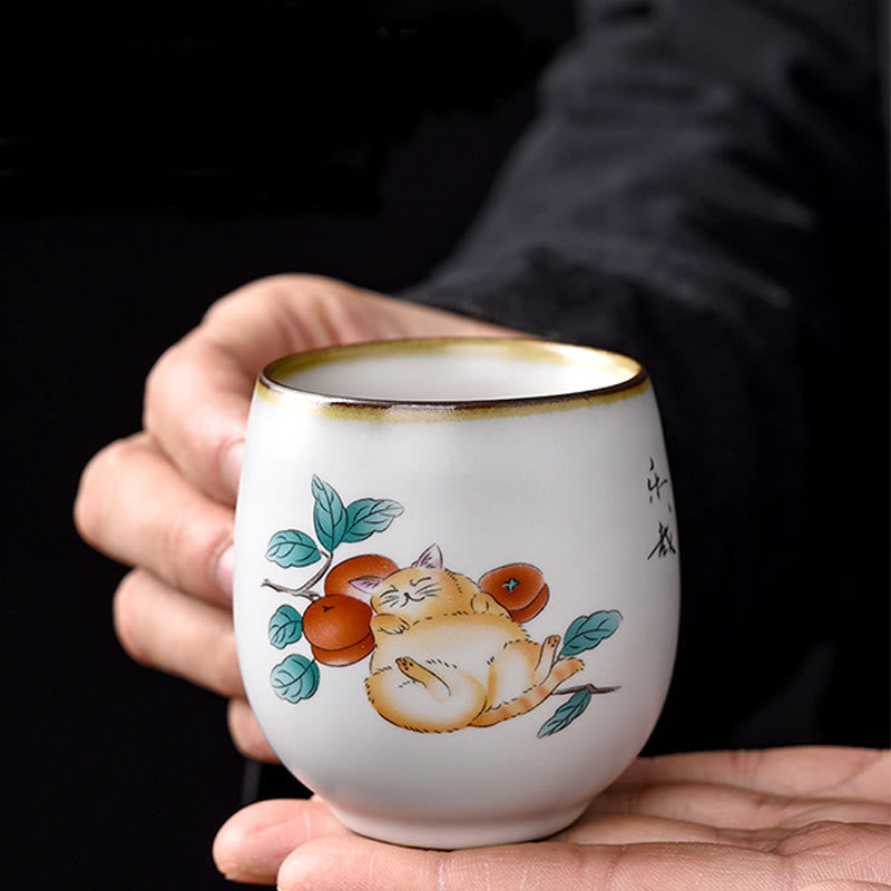 Nimara Ritual Cute Lying Cat Branches Teacup Kung Fu Tea Cup