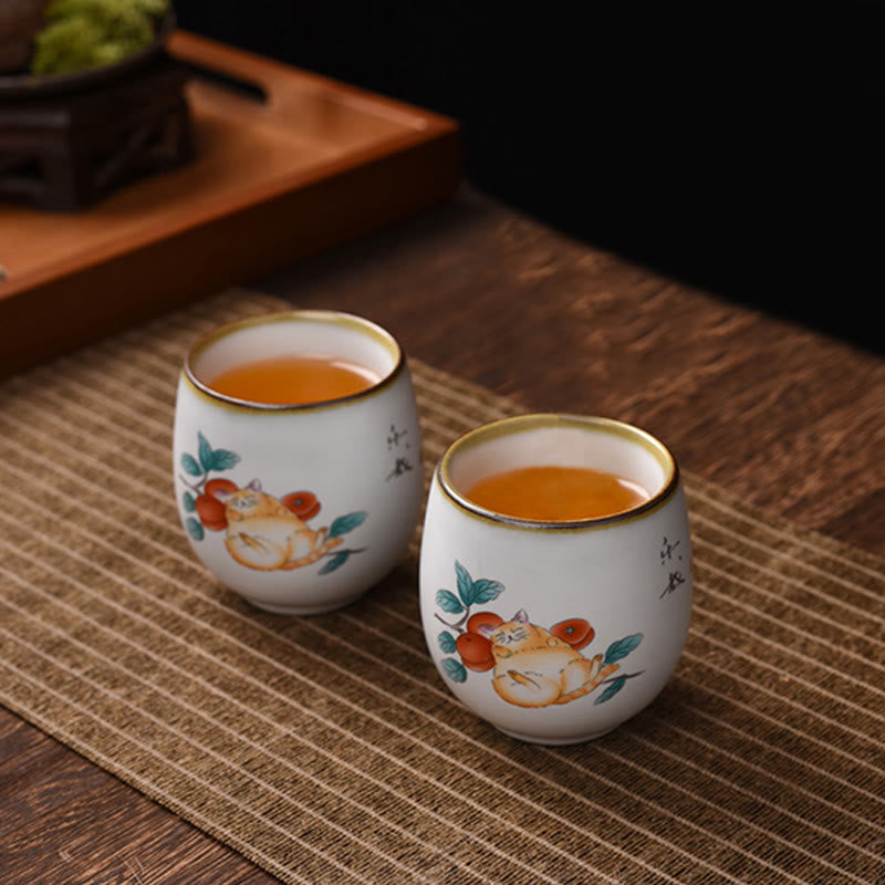 Nimara Ritual Cute Lying Cat Branches Teacup Kung Fu Tea Cup
