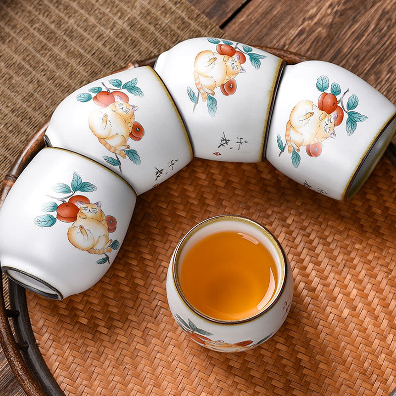 Nimara Ritual Cute Lying Cat Branches Teacup Kung Fu Tea Cup