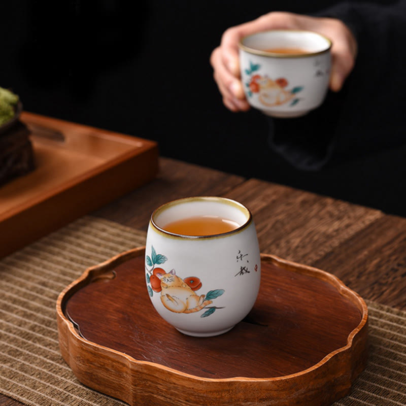 Nimara Ritual Cute Lying Cat Branches Teacup Kung Fu Tea Cup