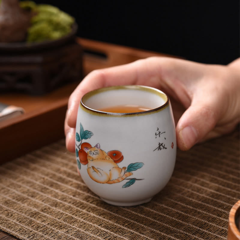 Nimara Ritual Cute Lying Cat Branches Teacup Kung Fu Tea Cup