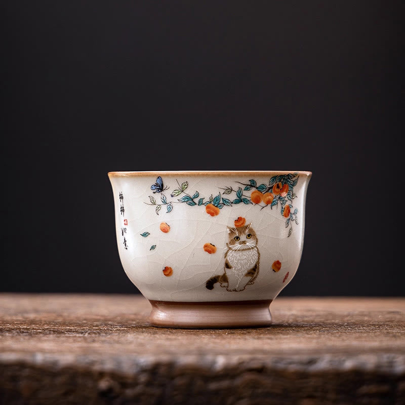 Nimara Ritual Cute Cat Butterfly Teacup Kung Fu Tea Cup