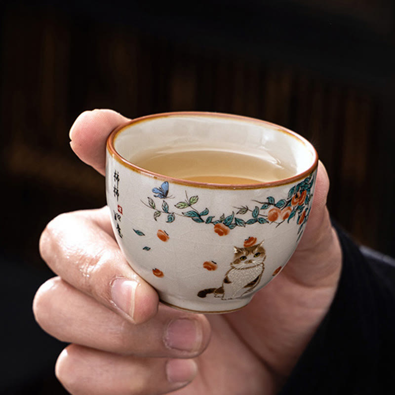 Nimara Ritual Cute Cat Butterfly Teacup Kung Fu Tea Cup