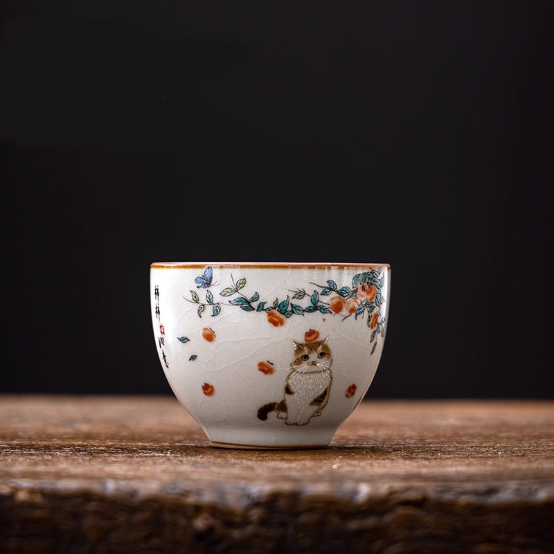 Nimara Ritual Cute Cat Butterfly Teacup Kung Fu Tea Cup