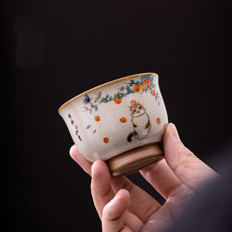 Nimara Ritual Cute Cat Butterfly Teacup Kung Fu Tea Cup