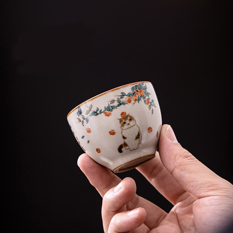 Nimara Ritual Cute Cat Butterfly Teacup Kung Fu Tea Cup