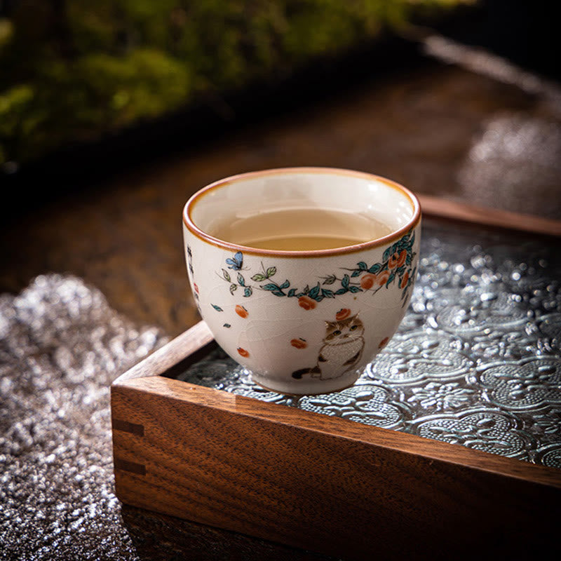 Nimara Ritual Cute Cat Butterfly Teacup Kung Fu Tea Cup
