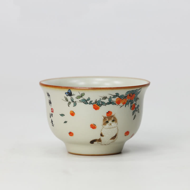 Nimara Ritual Cute Cat Butterfly Teacup Kung Fu Tea Cup