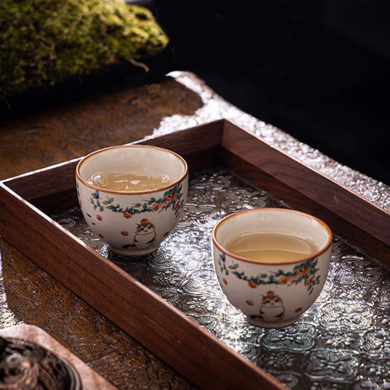 Nimara Ritual Cute Cat Butterfly Teacup Kung Fu Tea Cup