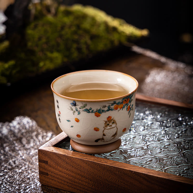 Nimara Ritual Cute Cat Butterfly Teacup Kung Fu Tea Cup