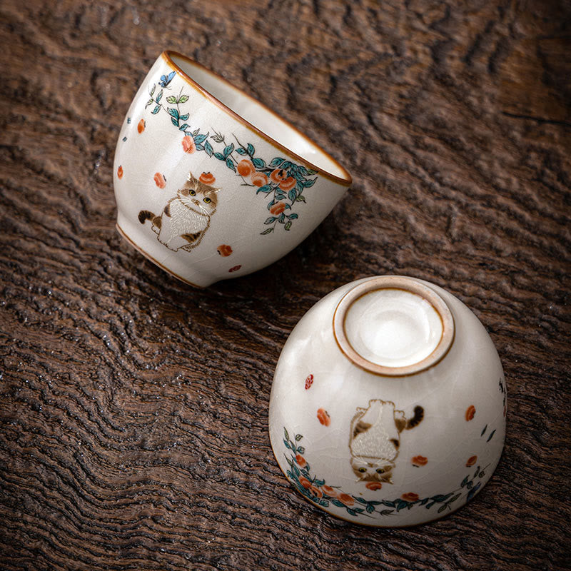Nimara Ritual Cute Cat Butterfly Teacup Kung Fu Tea Cup