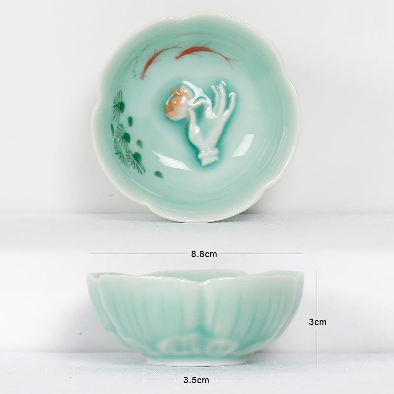 Nimara Ritual Koi Fish Lotus Hand Teacup Kung Fu Tea Cup