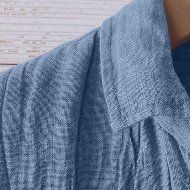 Nimara Ritual Men's Shirt Solid Color Lapel Top Short Sleeve Comfy Button Crease Cotton Linen Shirt