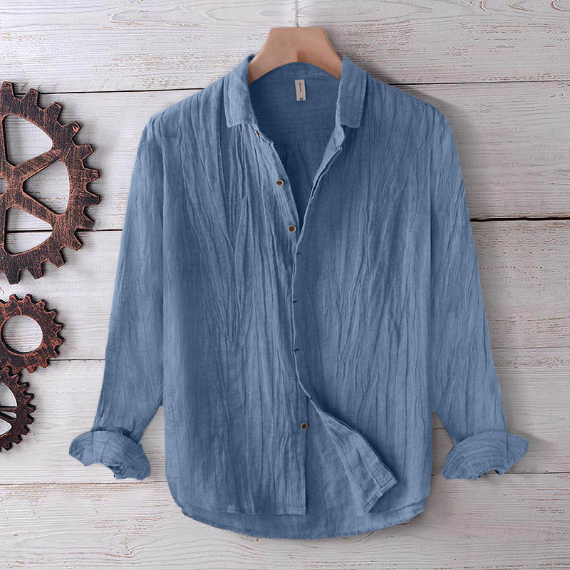 Nimara Ritual Men's Shirt Solid Color Lapel Top Short Sleeve Comfy Button Crease Cotton Linen Shirt