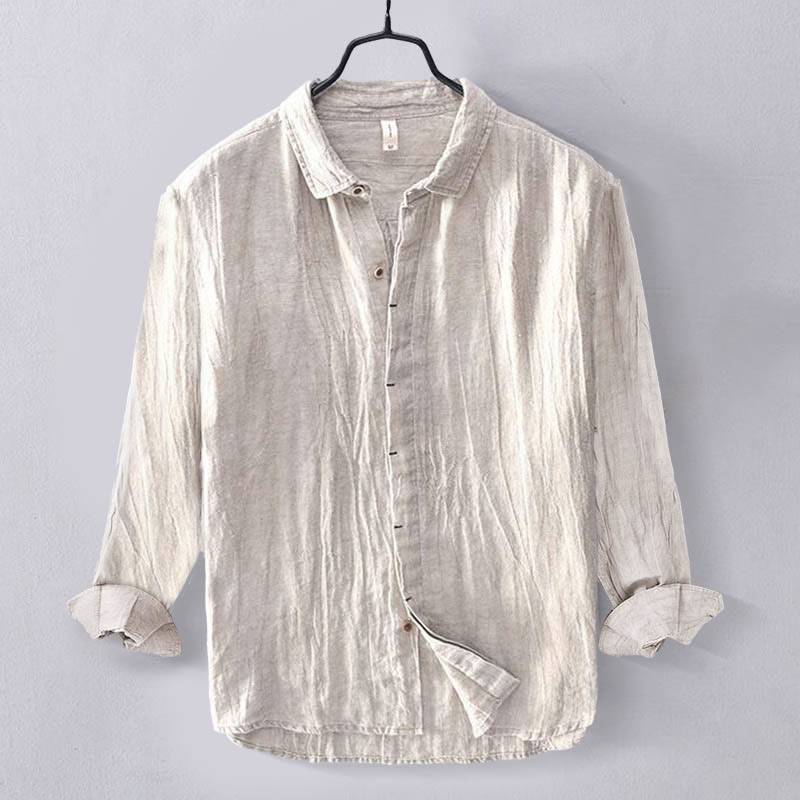 Nimara Ritual Men's Shirt Solid Color Lapel Top Long Sleeve Comfy Button Crease Cotton Linen Shirt