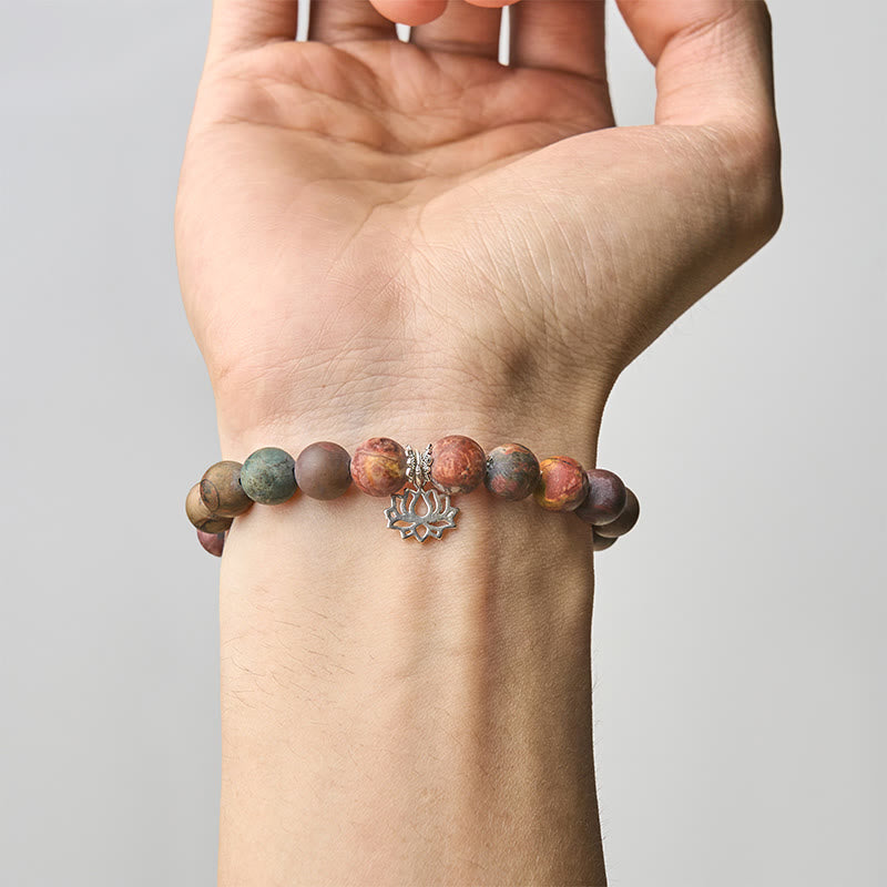Nimara Ritual 925 Sterling Silver Lotus Design Picasso Jasper Positive Bracelet