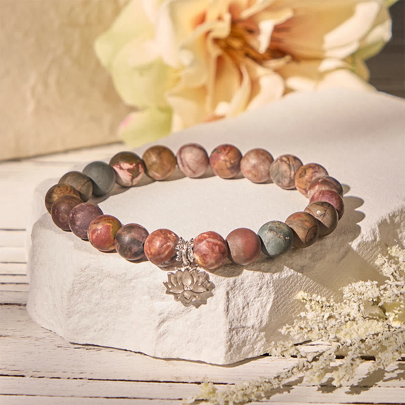 Nimara Ritual 925 Sterling Silver Lotus Design Picasso Jasper Positive Bracelet