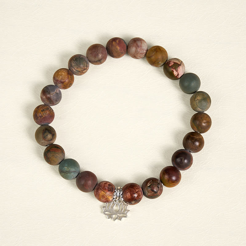 Nimara Ritual 925 Sterling Silver Lotus Design Picasso Jasper Positive Bracelet