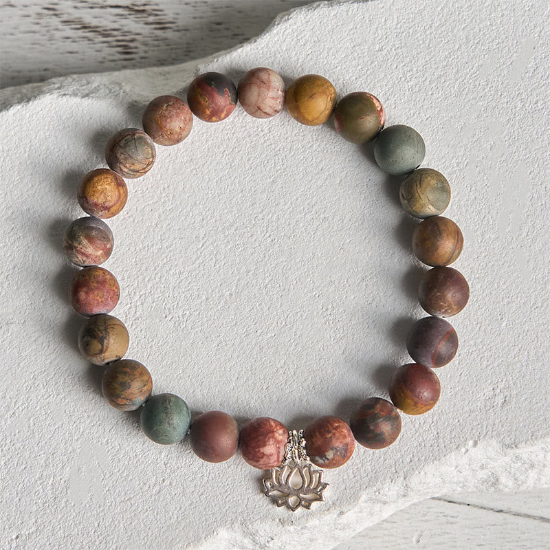 Nimara Ritual 925 Sterling Silver Lotus Design Picasso Jasper Positive Bracelet