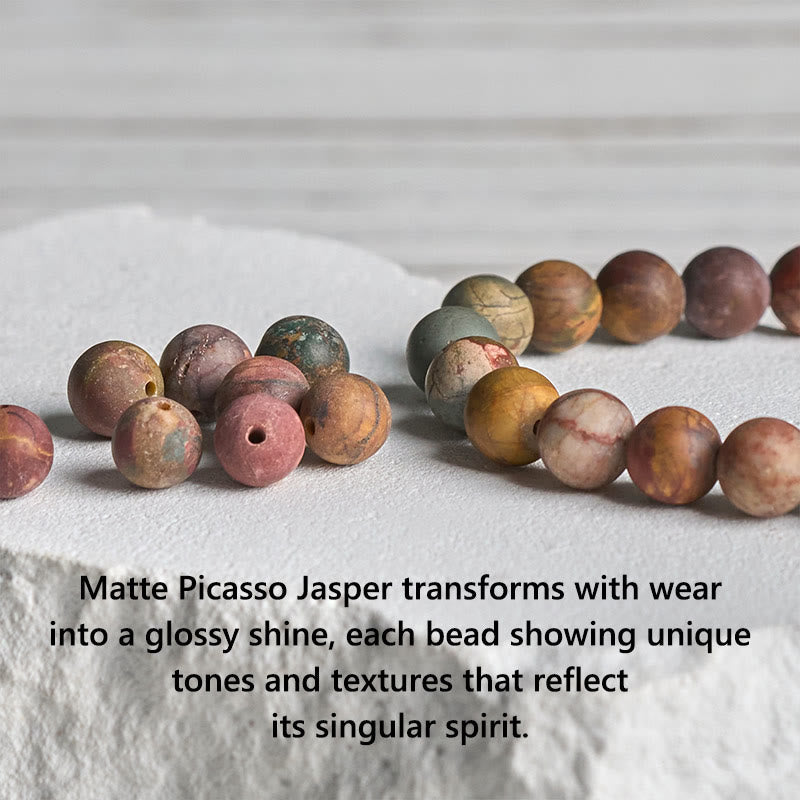Nimara Ritual 925 Sterling Silver Lotus Design Picasso Jasper Positive Bracelet