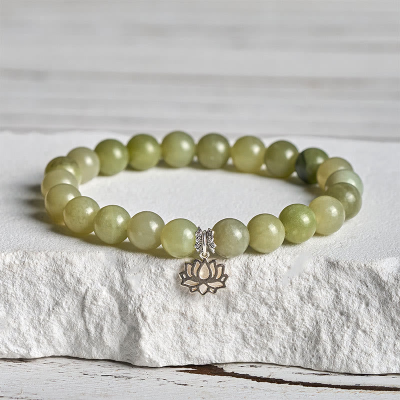 Nimara Ritual 925 Sterling Silver Lotus Natural Cyan Jade Luck Bracelet