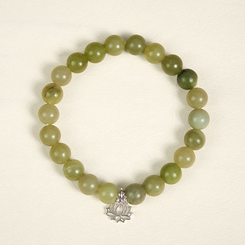 Nimara Ritual 925 Sterling Silver Lotus Natural Cyan Jade Luck Bracelet