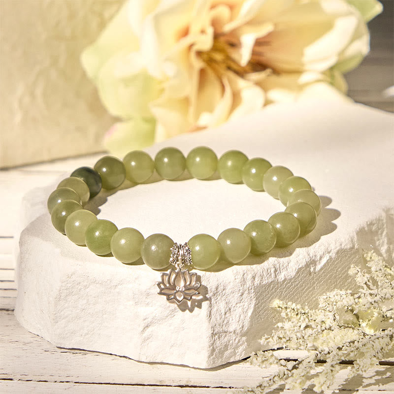 Nimara Ritual 925 Sterling Silver Lotus Natural Cyan Jade Luck Bracelet