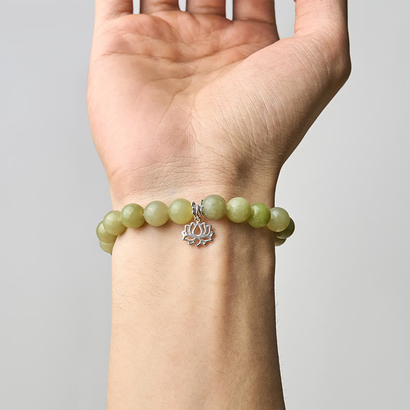Nimara Ritual 925 Sterling Silver Lotus Natural Cyan Jade Luck Bracelet