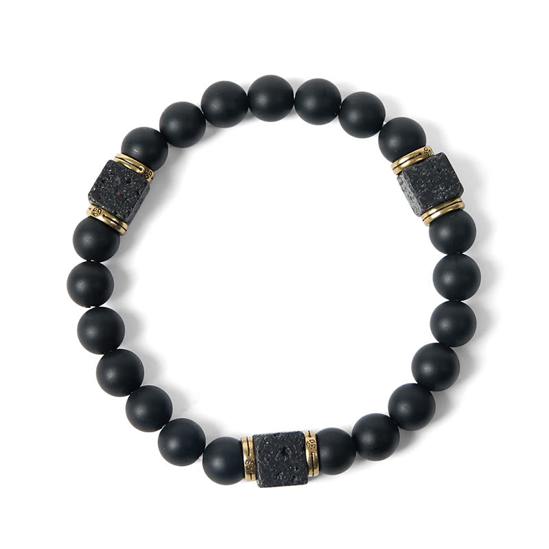 Nimara Ritual Natural Frosted Black Onyx Square Lava Rock Fortune Bracelet