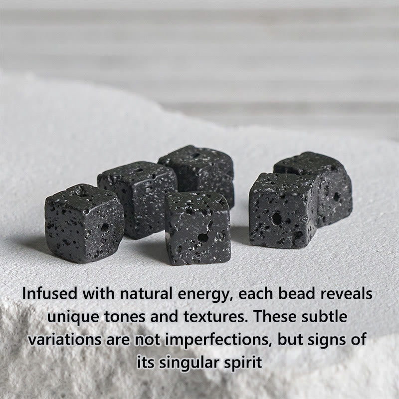 Nimara Ritual Natural Frosted Black Onyx Square Lava Rock Fortune Bracelet
