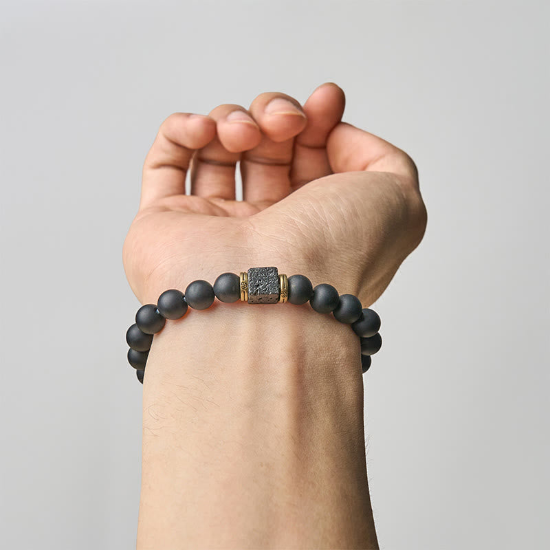 Nimara Ritual Natural Frosted Black Onyx Square Lava Rock Fortune Bracelet