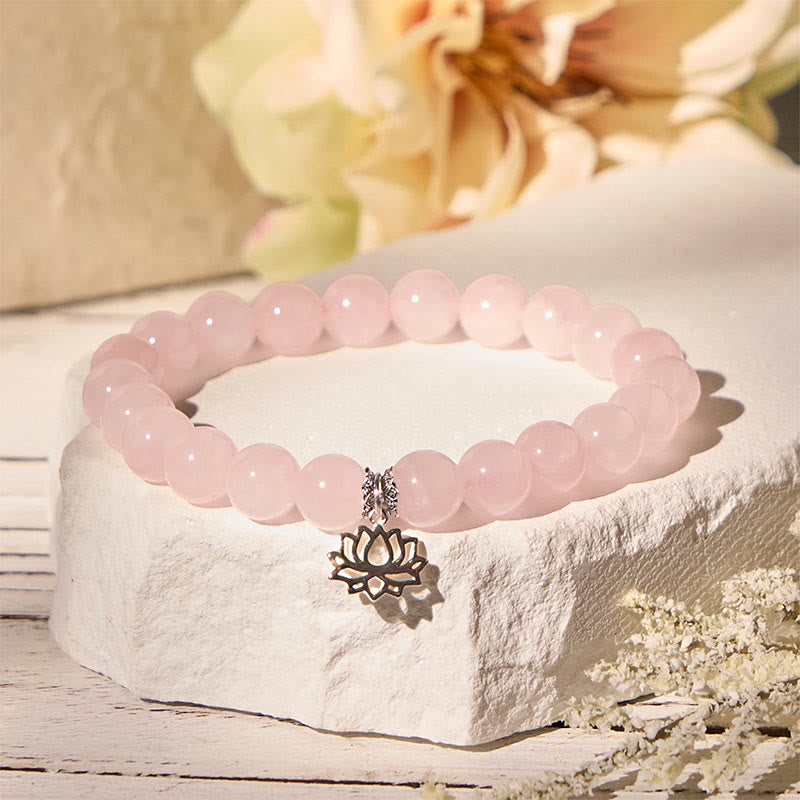 Nimara Ritual 925 Sterling Silver Lotus Design Natural Pink Crystal Soothing Bracelet